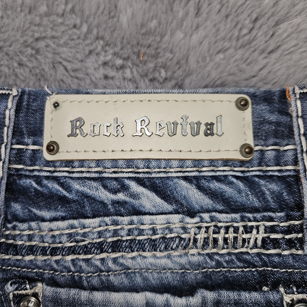 Rock Revival Blue Distressed Denim Shorts Cutoffs Bling Pockets Size 29 - Picture 8 of 13